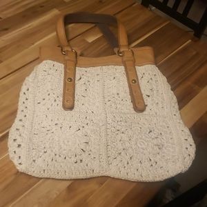 Preloved Lucky Brand Crochet and Leather Purse